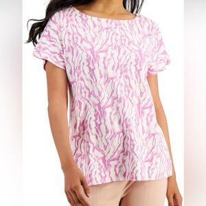 NWT Alfani women’s pink animal Printed Boat neck short sleeve shirt large